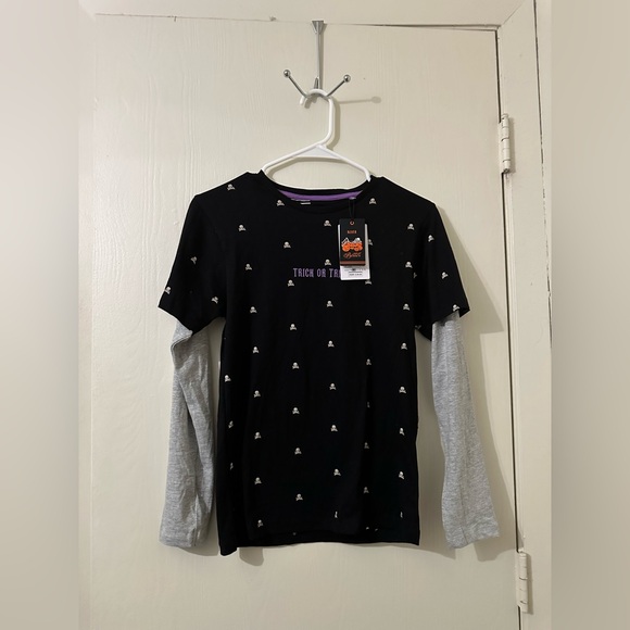 Denim & Flower Skulls TRICK OR TREAT LONG SLEEVE PRINTED SHIRT SIZE Boys 9/10 - Picture 1 of 7